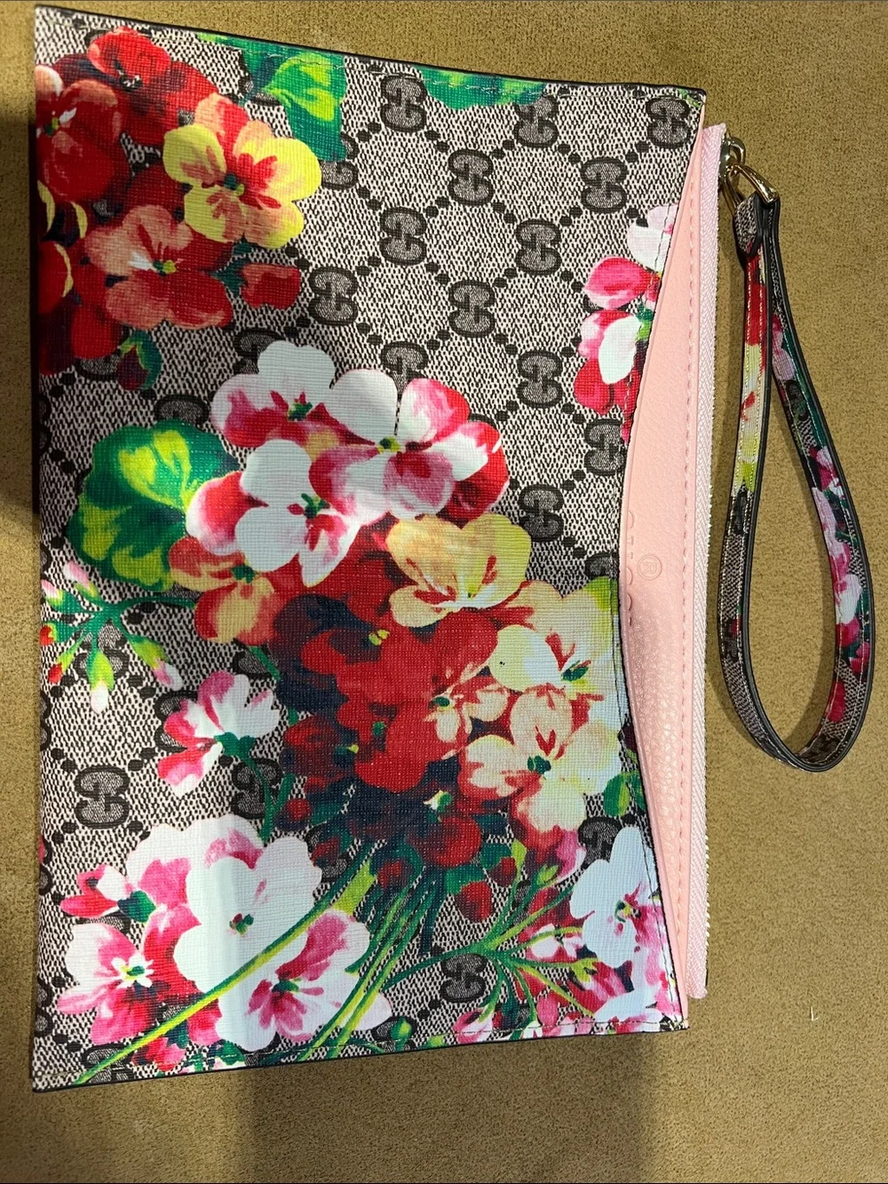 Designer Inspired Floral Print Wristlet Pouch in Pink
